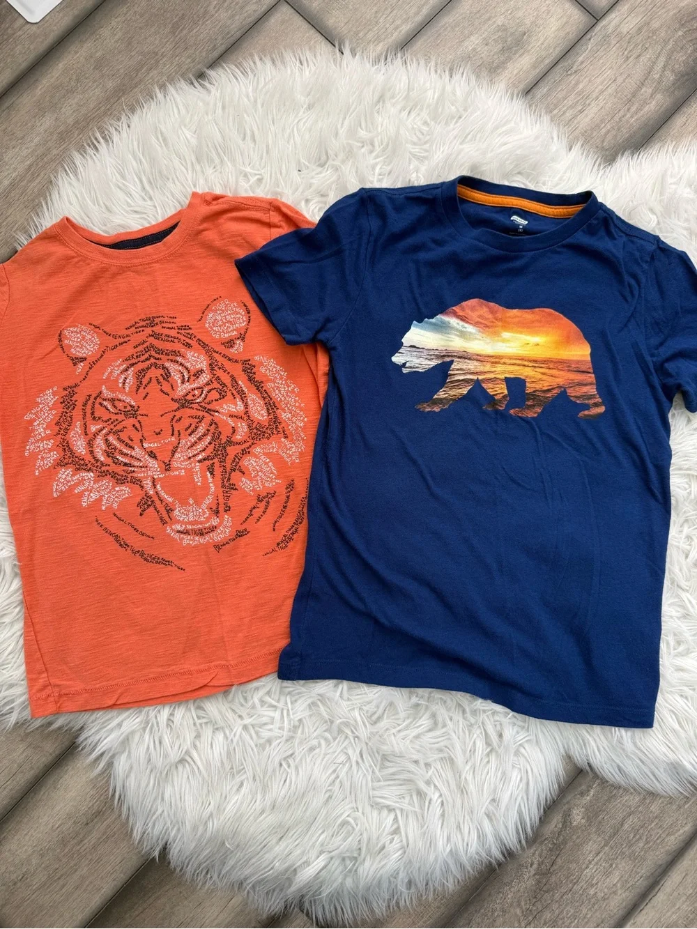 Kids Short Sleeve Graphic Tee - Blue Bear Sunset and Tiger